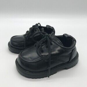 Koala Kids Toddler Boys size 2 Lace Up Oxfords Black Chunky Soles Dress Shoes